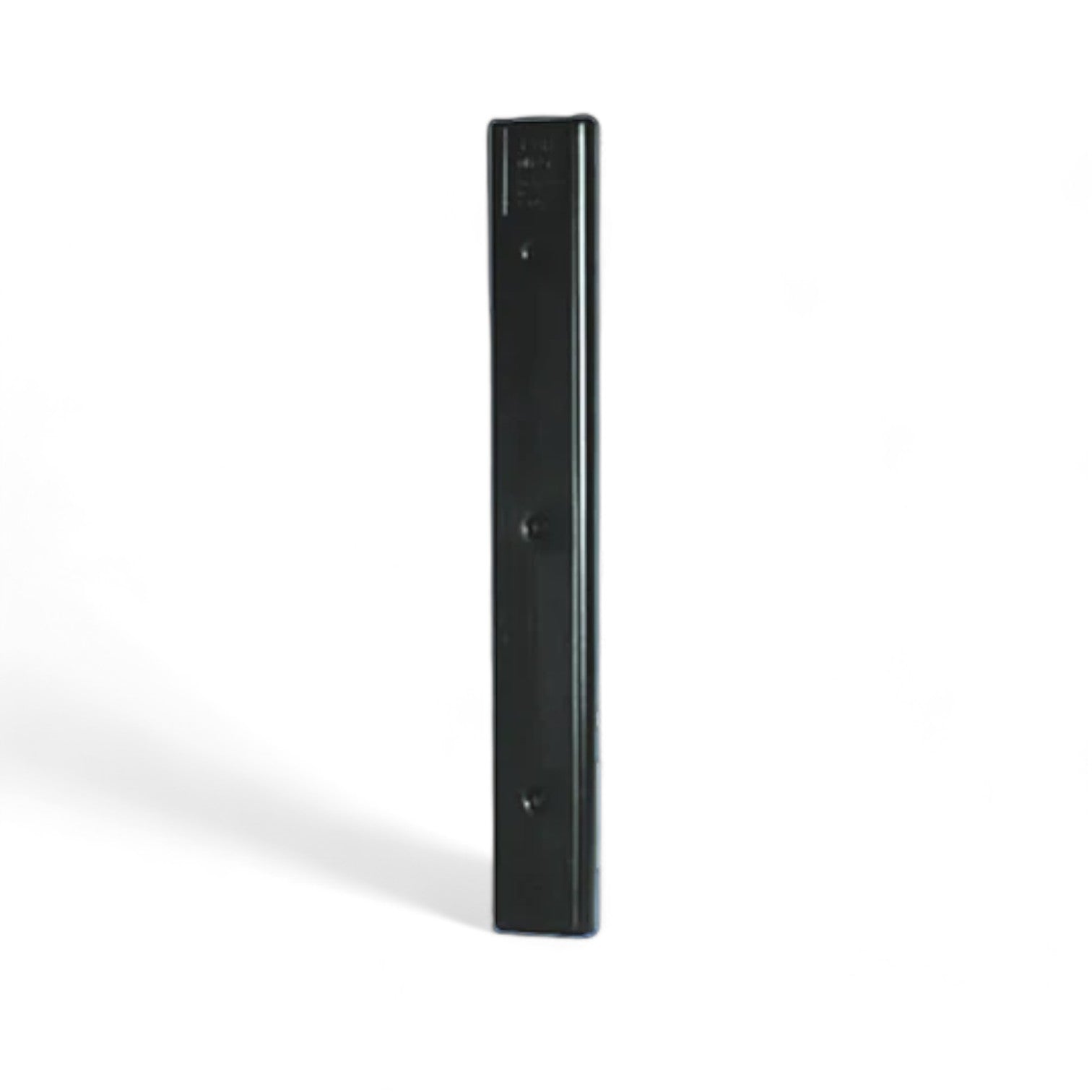 The Polylift 3 Foot Post Bumper is a long, narrow, black plastic or metal strip with a flat surface, three screw holes, and a central slot, shown against a white background.