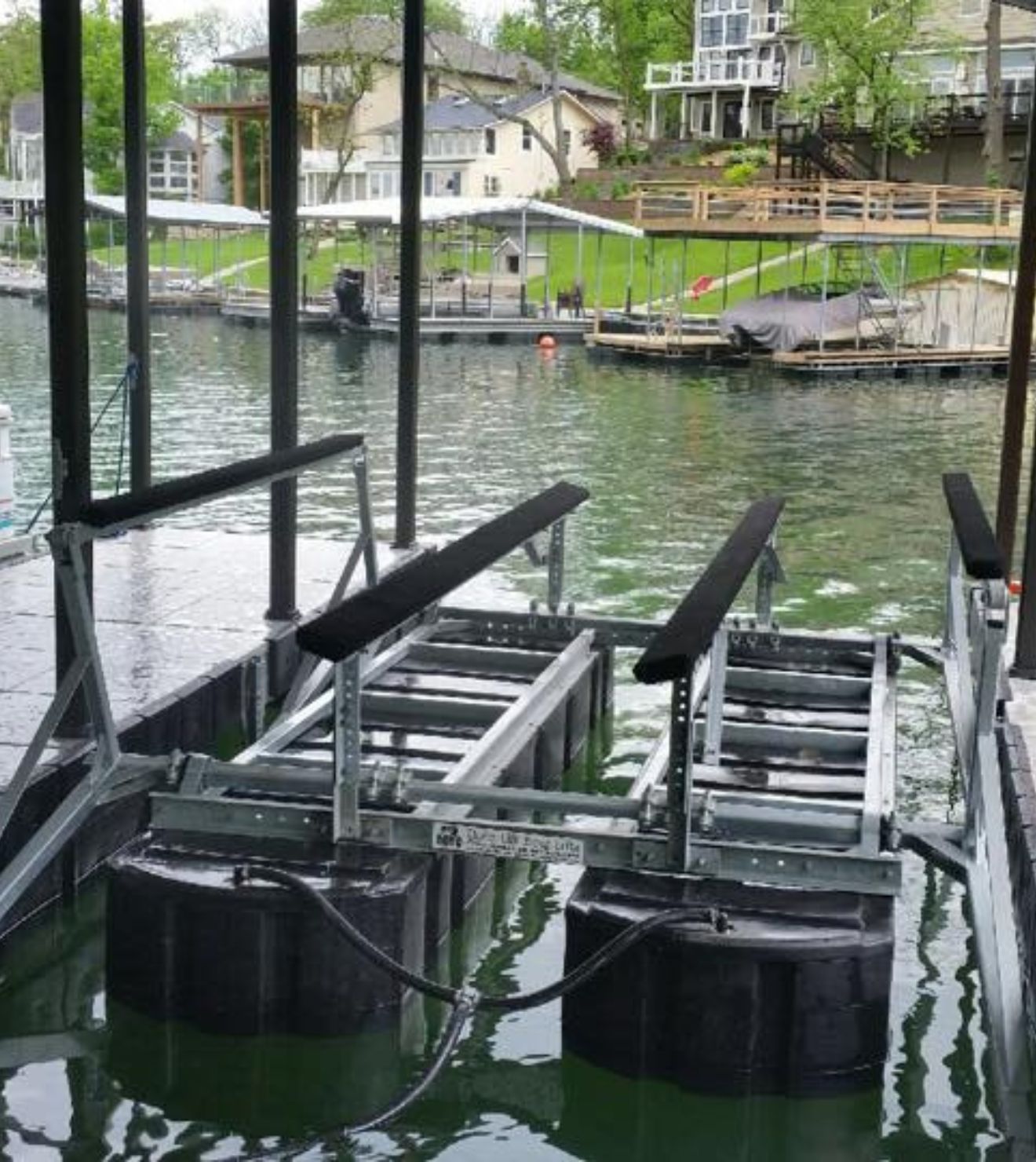 Photo of a boat lift fully raised