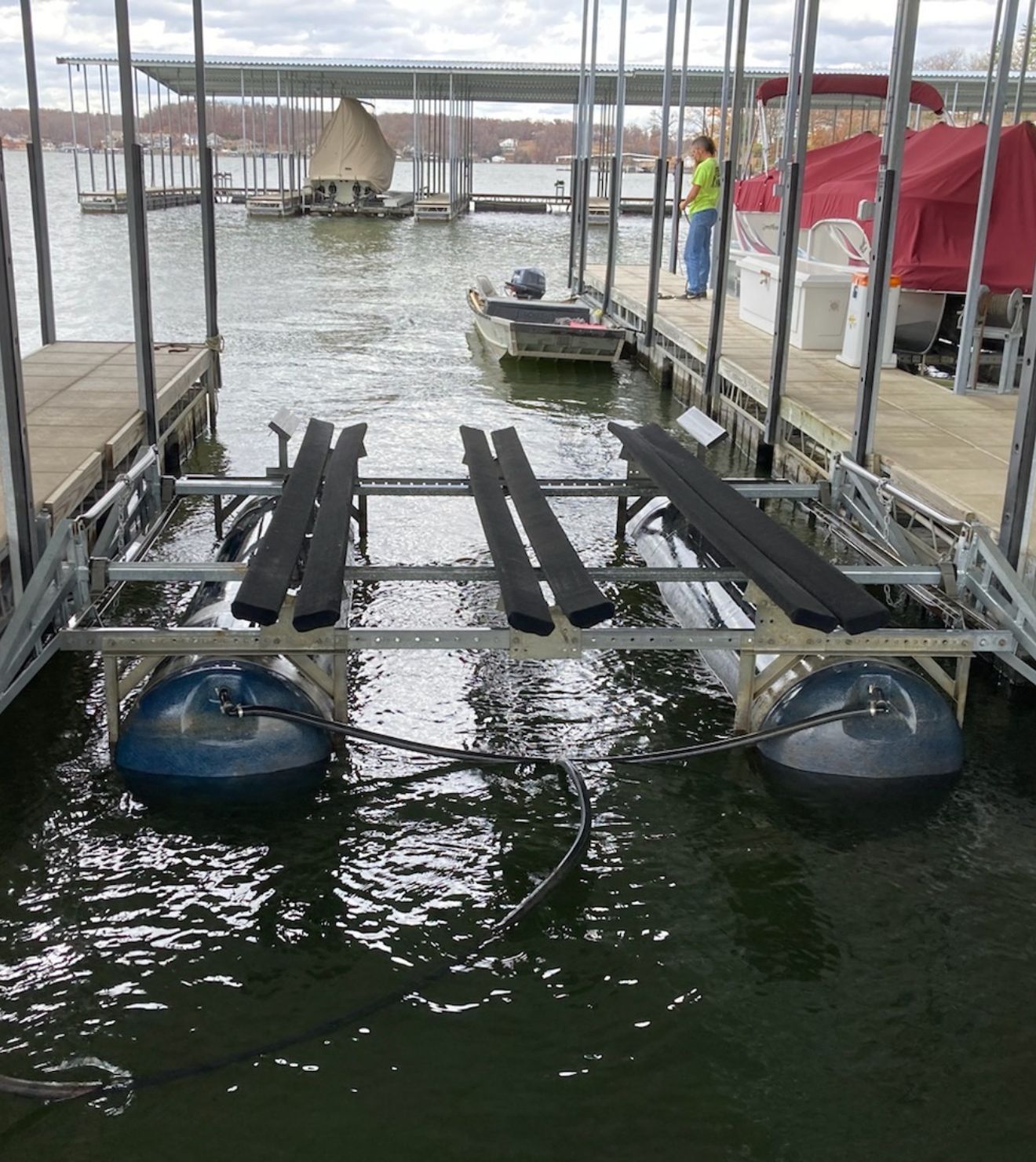 Photo of a PolyLift in the water rasied