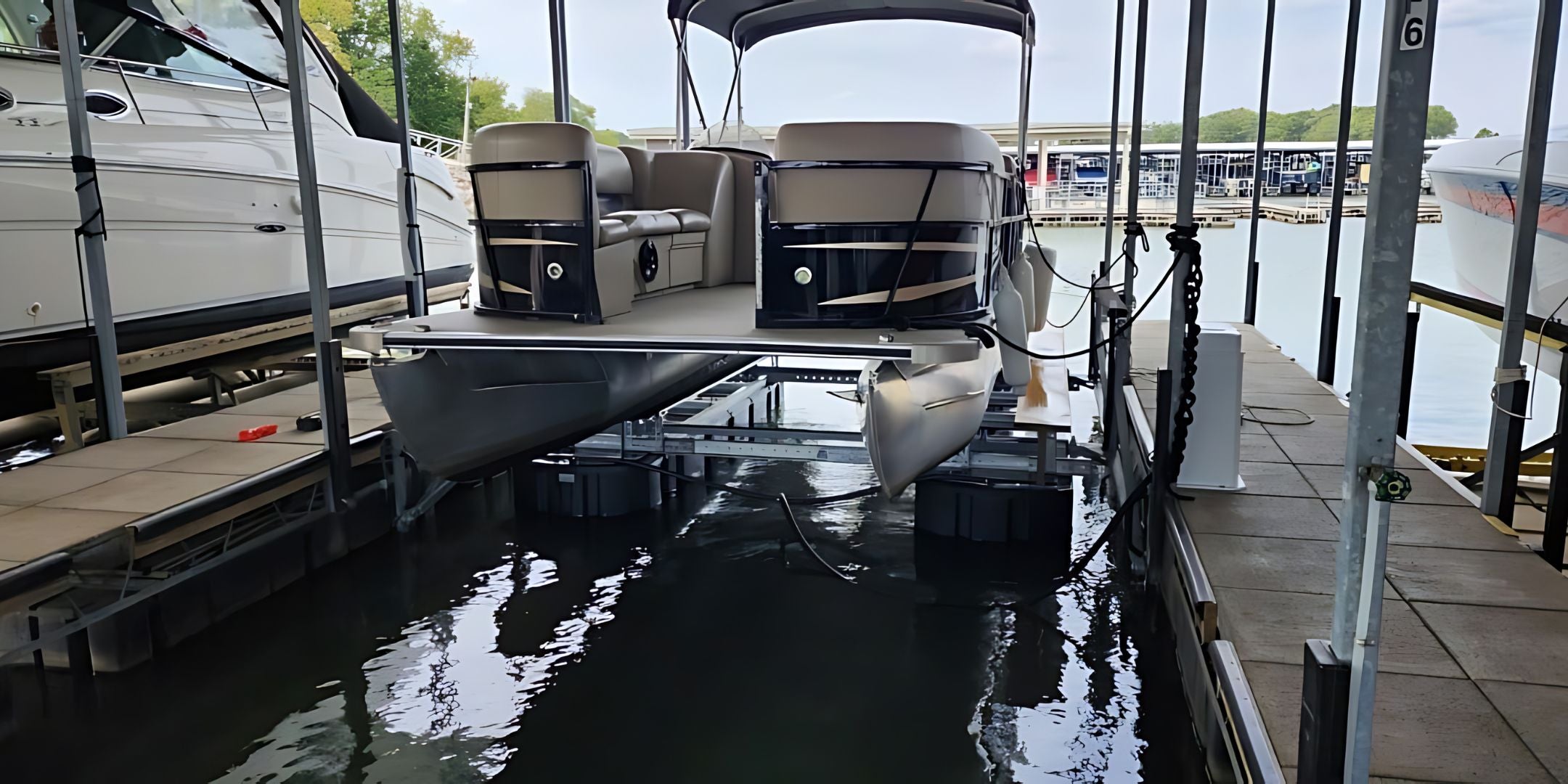 PolyLift Boat in the water raised with a boat