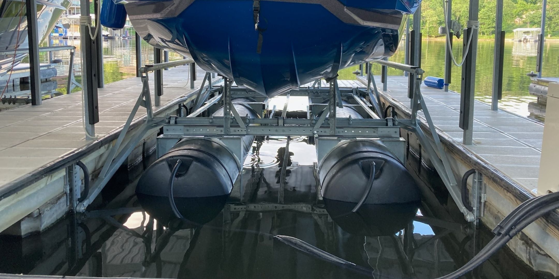PolyLift in the water with boat on it