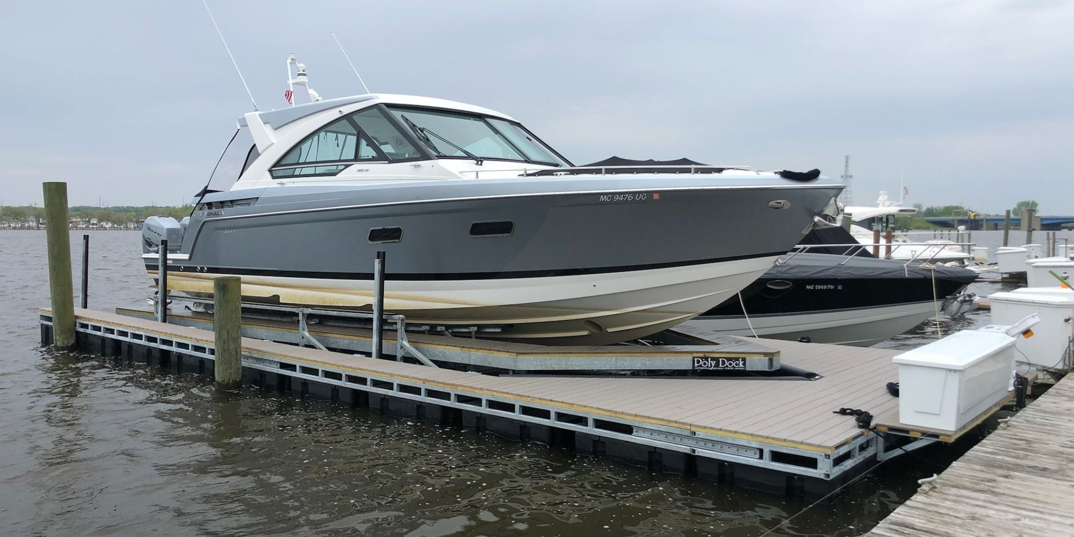 PolyLift Boat in the water raised with a boat