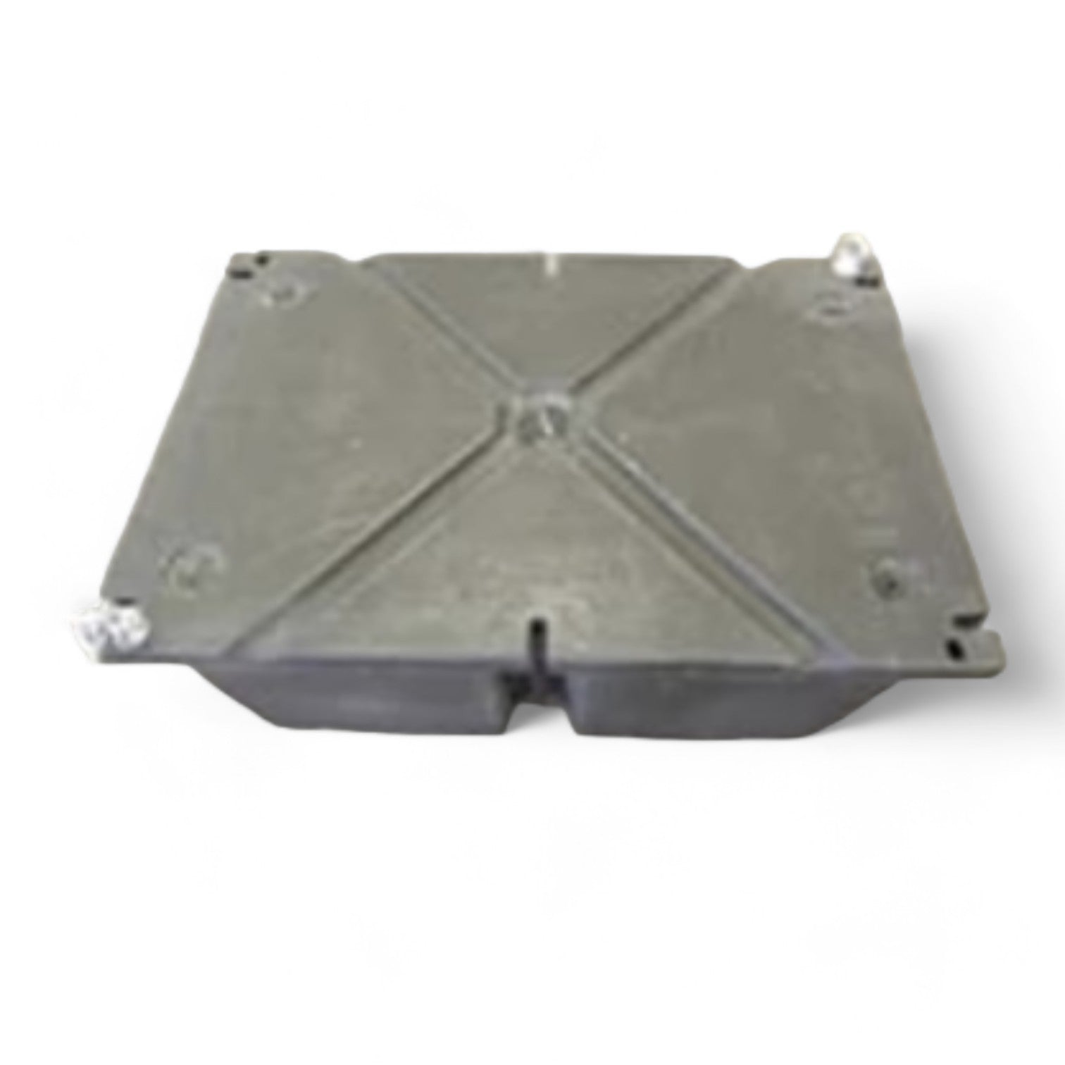 The Polylift Dock Cable Float is a rectangular, flat, gray plastic container with a raised X pattern on the lid and two metal fittings—designed to float and keep dock cables dry against a white background.