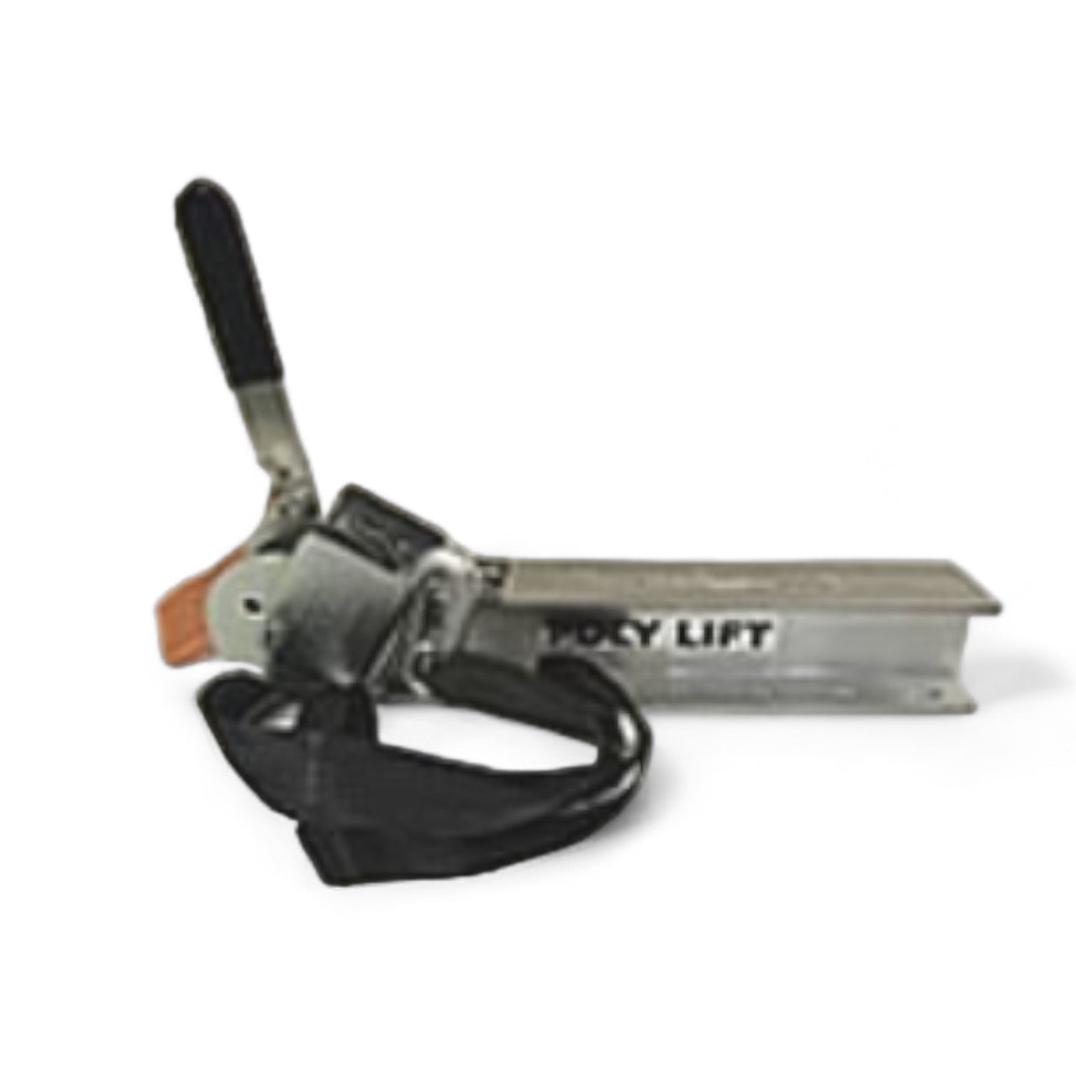 A Polylift PWC Winch Stand with a black handle and strap, designed for floating lift systems, is shown on a white background.